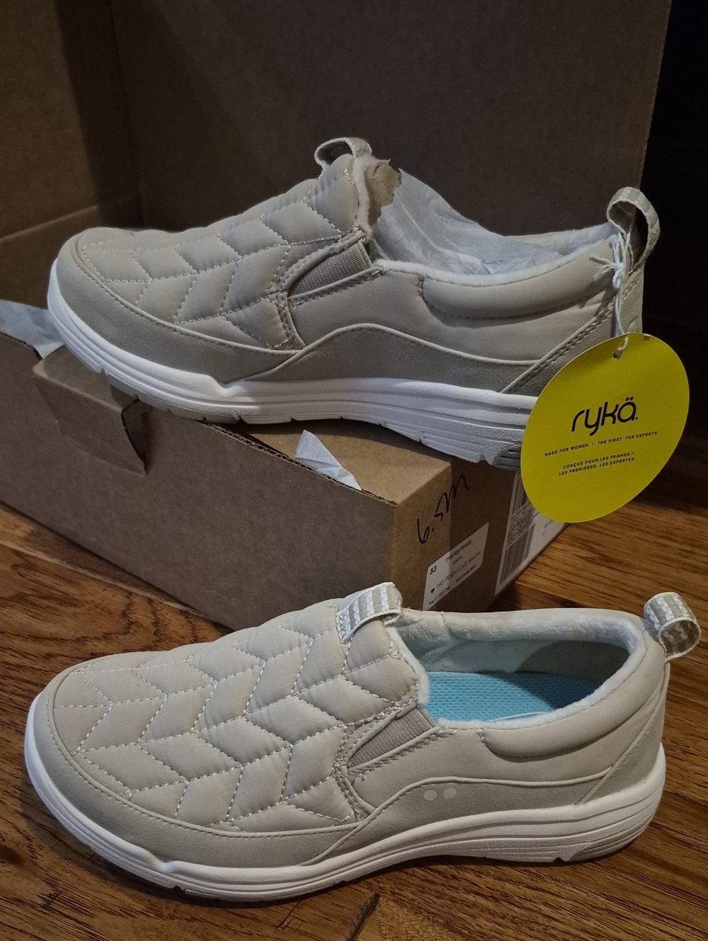 Ryka Quilted Slip-On Sneakers in Light Beige